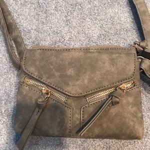 Grey Suede Mini Crossbody Bag